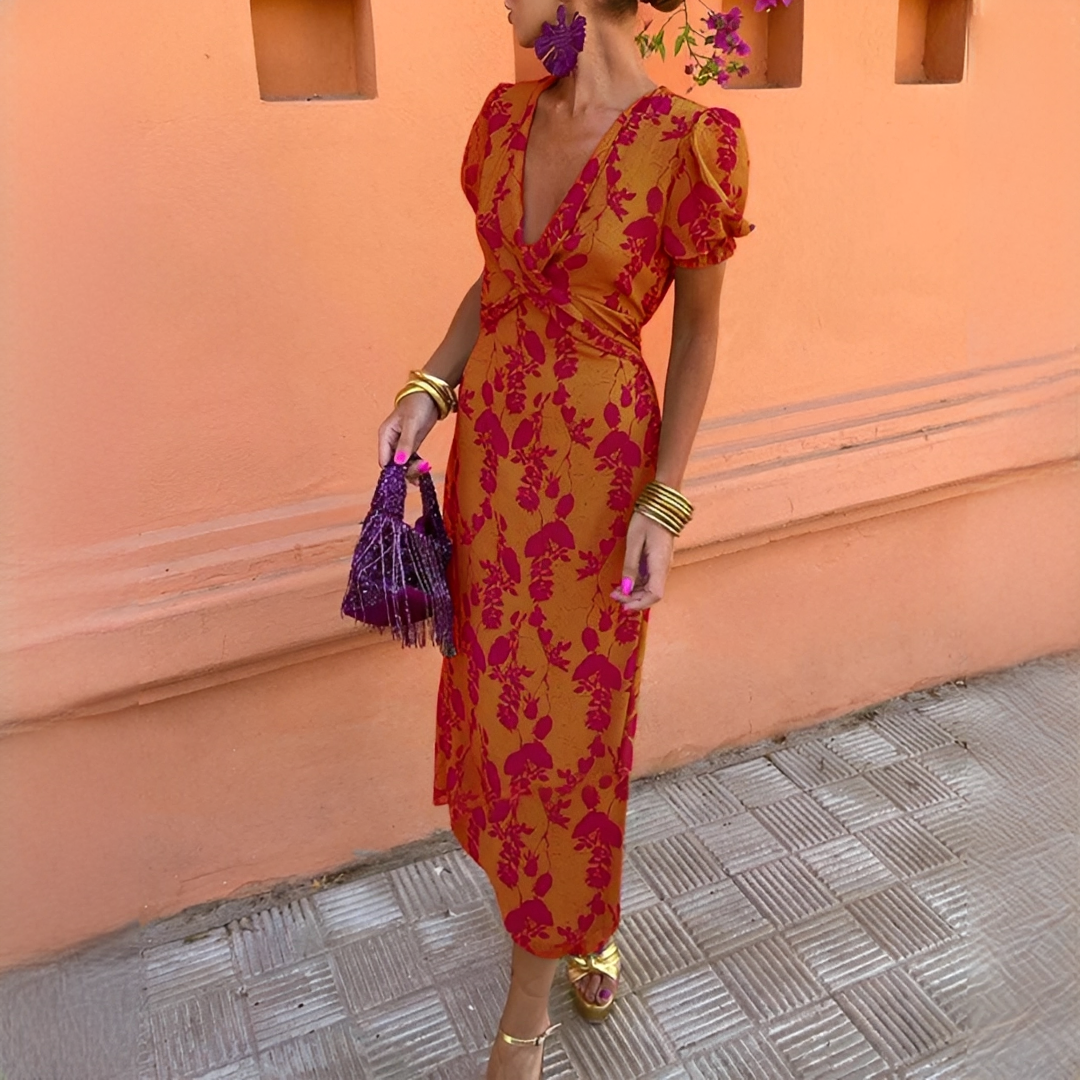 Vestido midi casual feminino de verão, leve e confortável. Versátil para diversas ocasiões, tendência da moda.