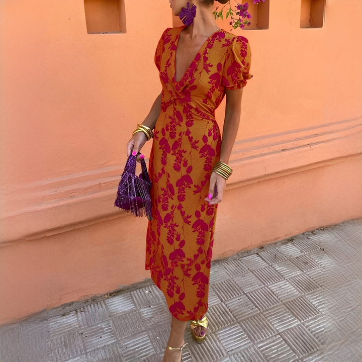 Vestido midi casual feminino de verão, leve e confortável. Versátil para diversas ocasiões, tendência da moda.