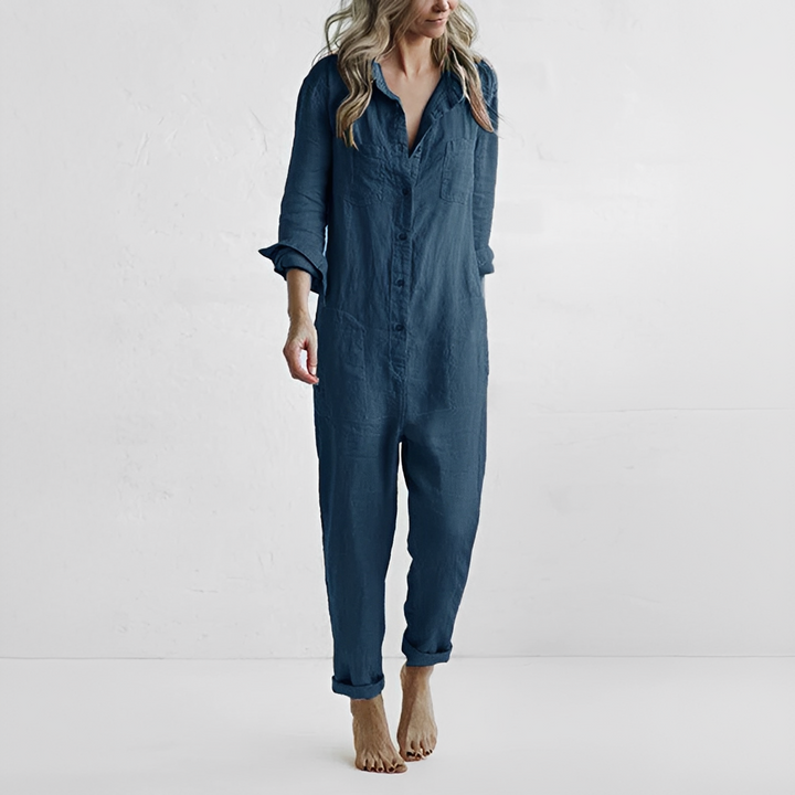 Macacão feminino de verão vibrante, manga longa para elegância e conforto. Peça versátil, perfeita para um look moderno.