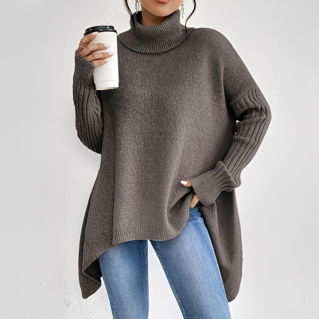 Roupa de inverno feminina: suéter de gola alta. Blusa de malha que oferece aquecimento e estilo para o dia a dia.