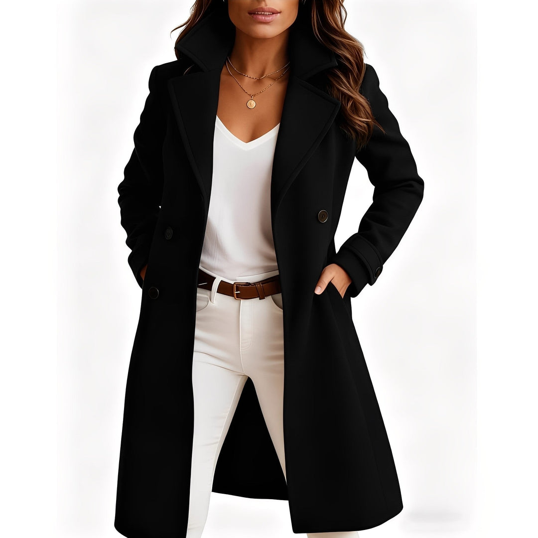 Casaco feminino elegante e comprido com bolsos. Disponível em cores variadas, tamanhos grandes, perfeito para inverno.