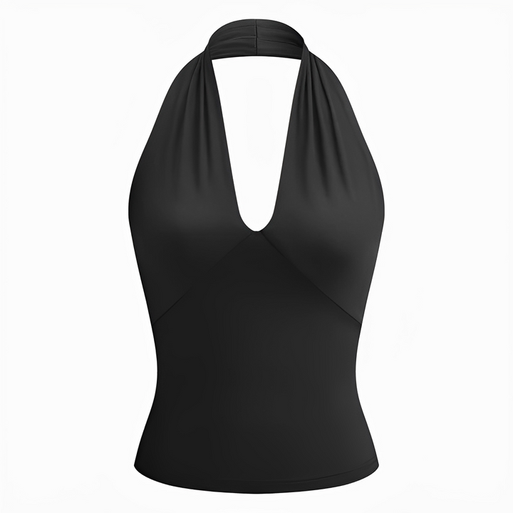 Top regata feminina chic para o verão. Estilosa com alças finas e costas abertas. Look casual de moda.