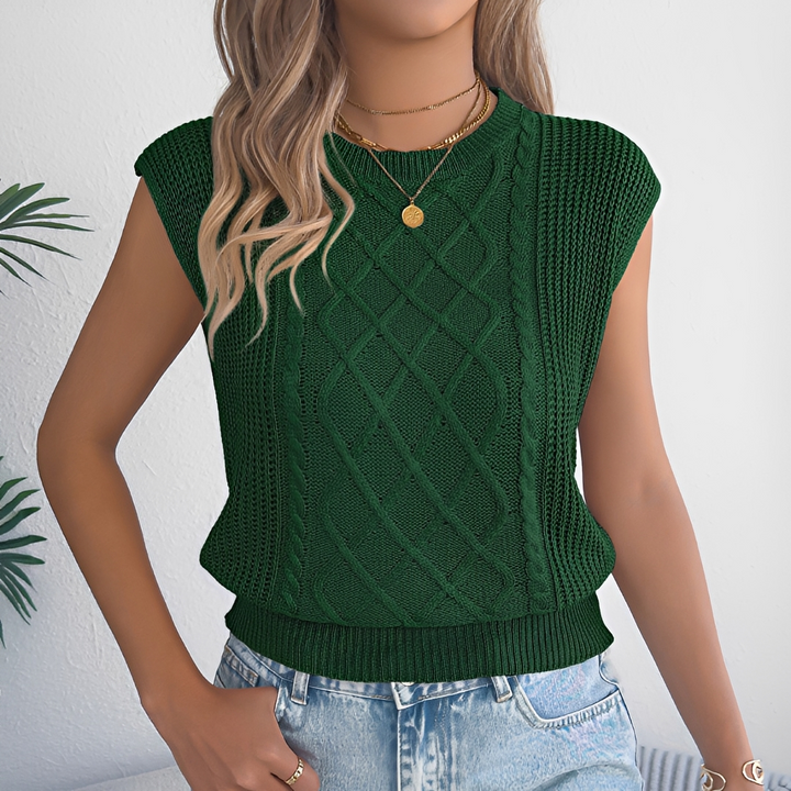 Top sem mangas feminino, blusa elegante para trabalho e lazer. Roupa de verão versátil, essencial na moda feminina.