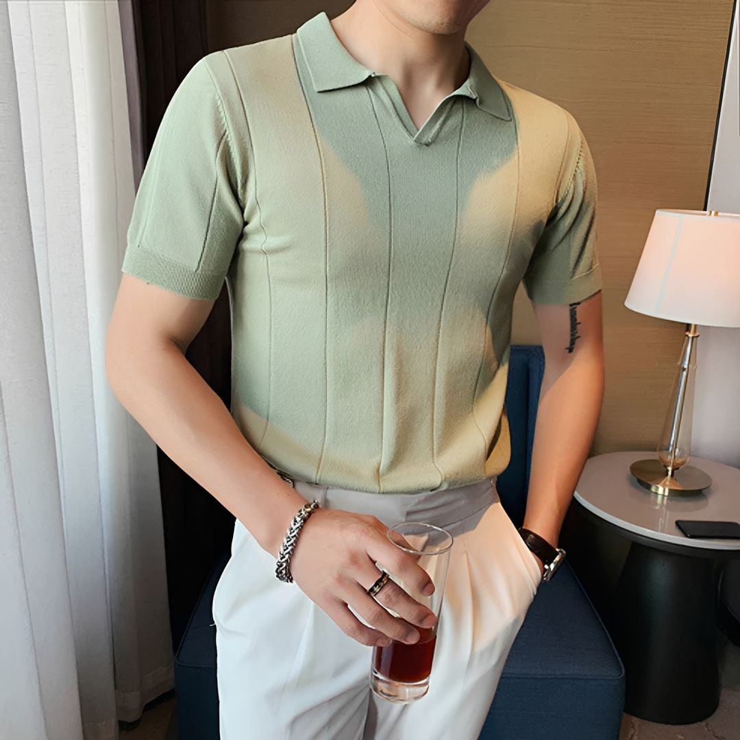 Camisa polo masculina casual de manga curta, com estilo moderno para o dia a dia. Conforto e elegância no verão.