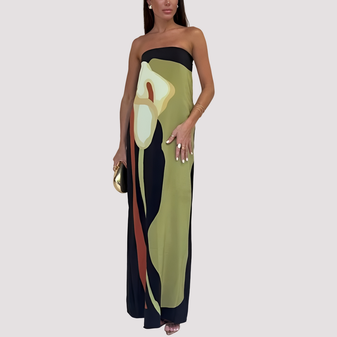 Maxi vestido feminino tomara que caia Samara, ideal para estilo verão casual ou eventos.