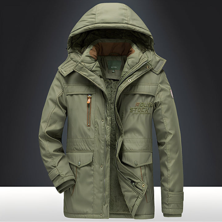Agasalho masculino de inverno com capuz, moda e conforto para proteger do frio. Roupa masculina durável.