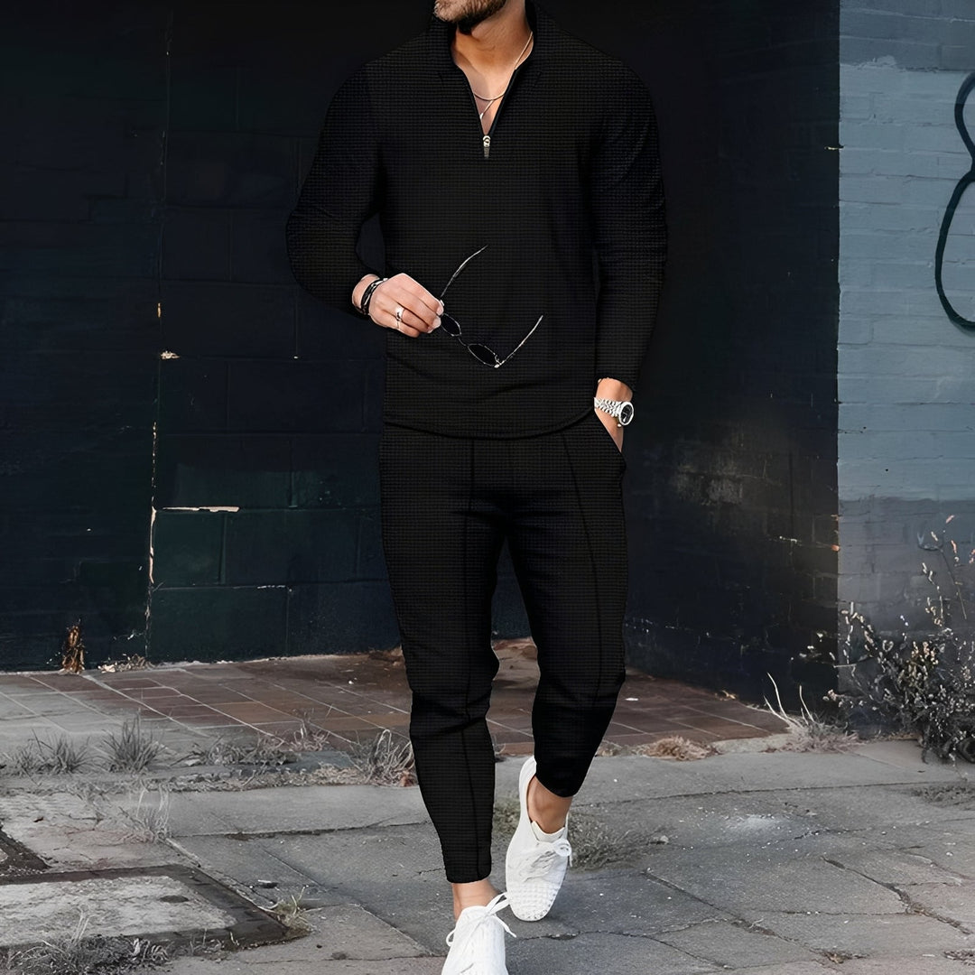 Agasalho masculino com textura waffle, moderno e confortável, ideal para o dia a dia e atividades casuais.