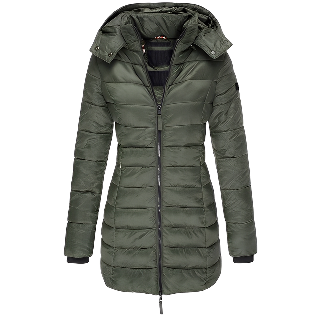 Elegante casaco acolchoado feminino para o inverno. Estilo e calor para os dias mais frios.