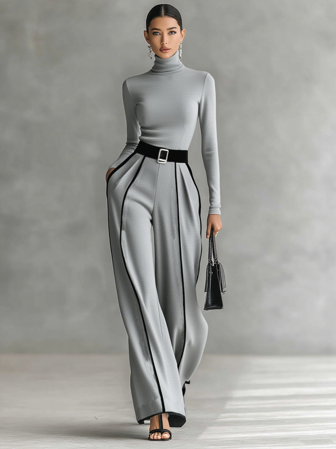 Conjunto feminino chique de calça larga, perfeito para um visual elegante e confortável em diversas ocasiões.