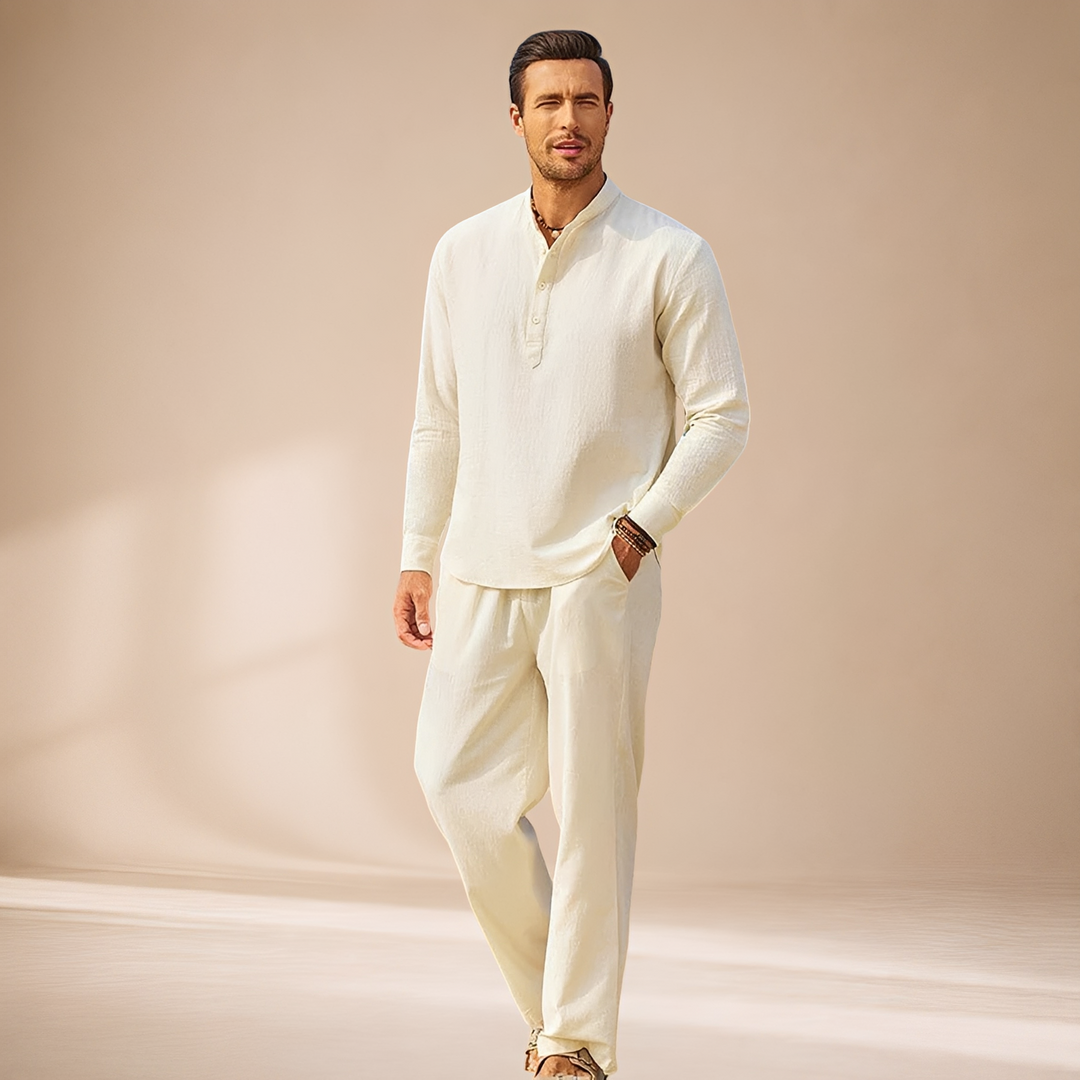 Roupa masculina de manga longa para outono, um conjunto relaxado ideal para o conforto no dia a dia.