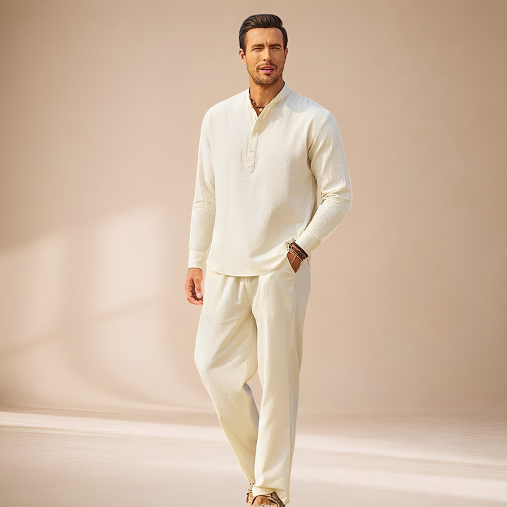 Roupa masculina de manga longa para outono, um conjunto relaxado ideal para o conforto no dia a dia.
