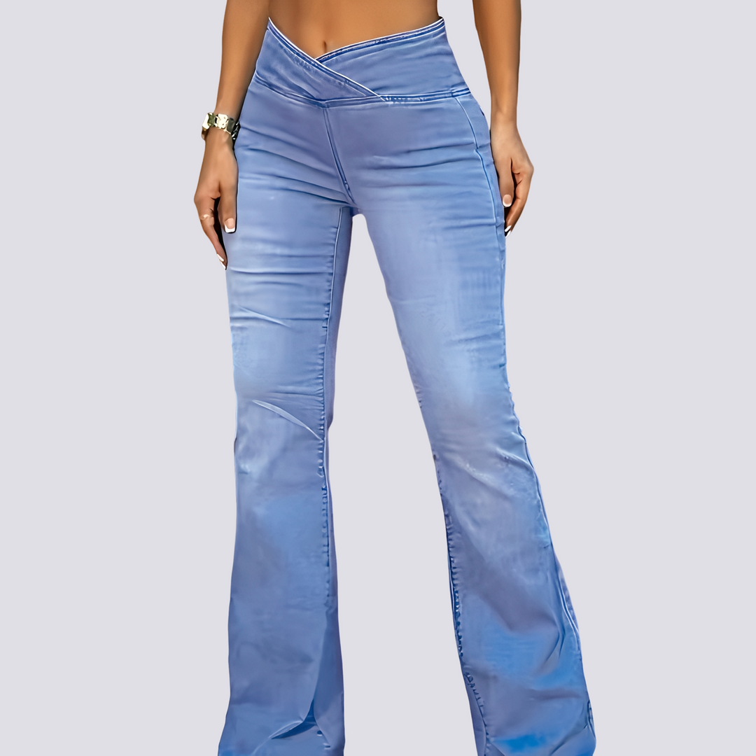 Calças femininas elegantes de boca de sino, ideais para o dia a dia e look sofisticado com estilo.