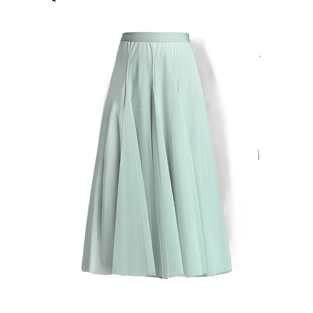 Vestuário feminino: saia midi plissada que realça a elegância natural.