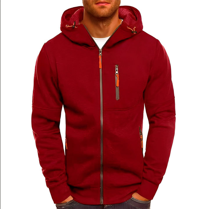 Jaqueta masculina versátil com capuz para todas as estações. Conforto e estilo esportivo em uma só peça.