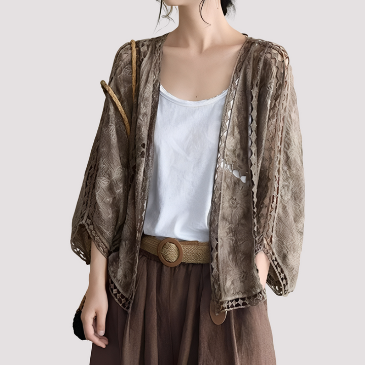 Cardigã feminino moderno e confortável com recortes, roupa versátil de tamanho único para a moda outono.