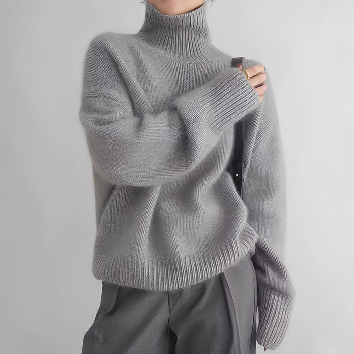 Camisola de gola alta feminina para moda inverno. Suéter quente e confortável, perfeito para dias frios com elegância e estilo.