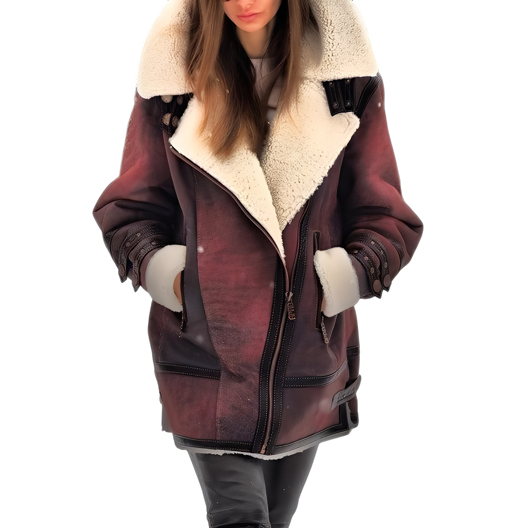 Jaqueta feminina Leilani vermelha, estilo aviador, agasalho quente e elegante para outono/inverno.