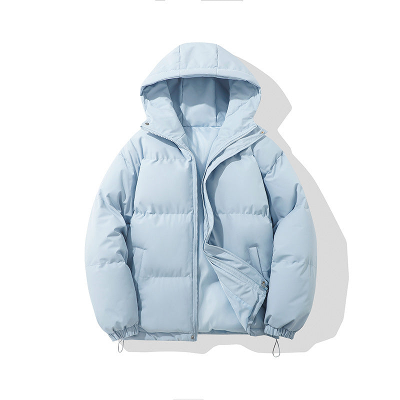 Jaqueta feminina quente de inverno com capuz, ideal para o frio e estilo casual moderno.