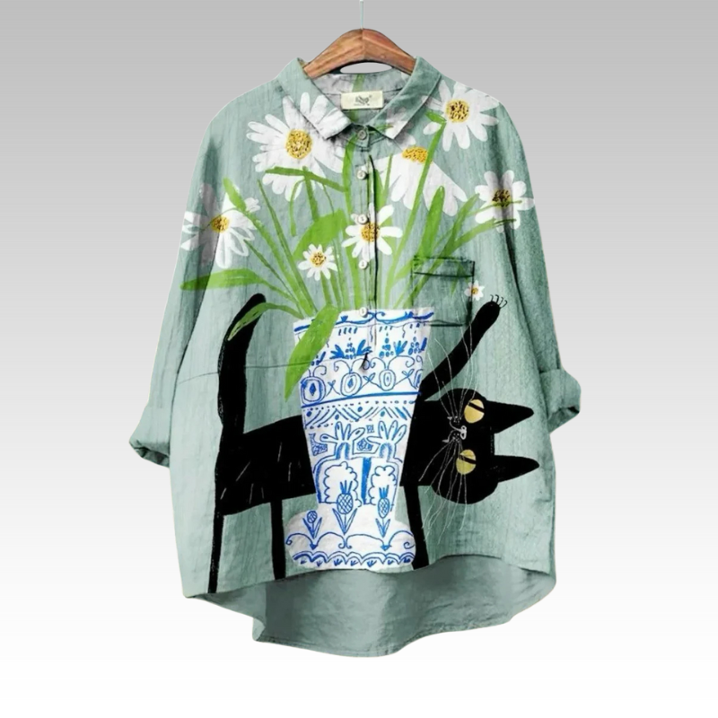 Blusa feminina Erna floral estampada, estilo solto e confortável para primavera/verão. Perfeita para um look casual.