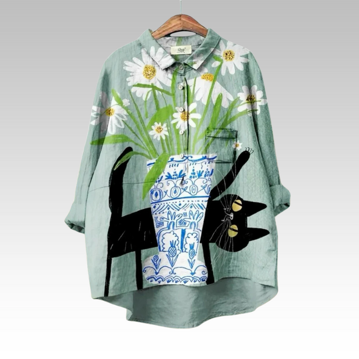 Blusa feminina Erna floral estampada, estilo solto e confortável para primavera/verão. Perfeita para um look casual.