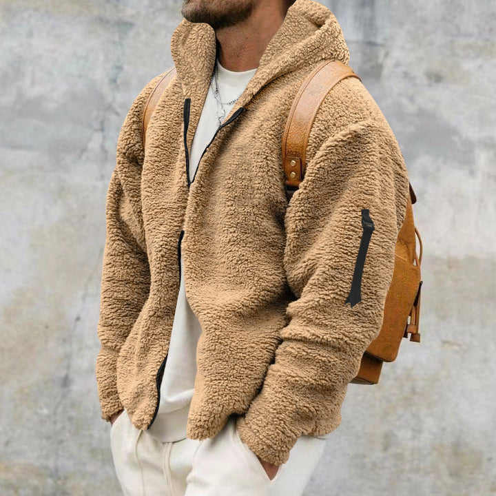 Jaqueta masculina inverno com capuz, quente e confortável, ideal para proteção contra o frio.