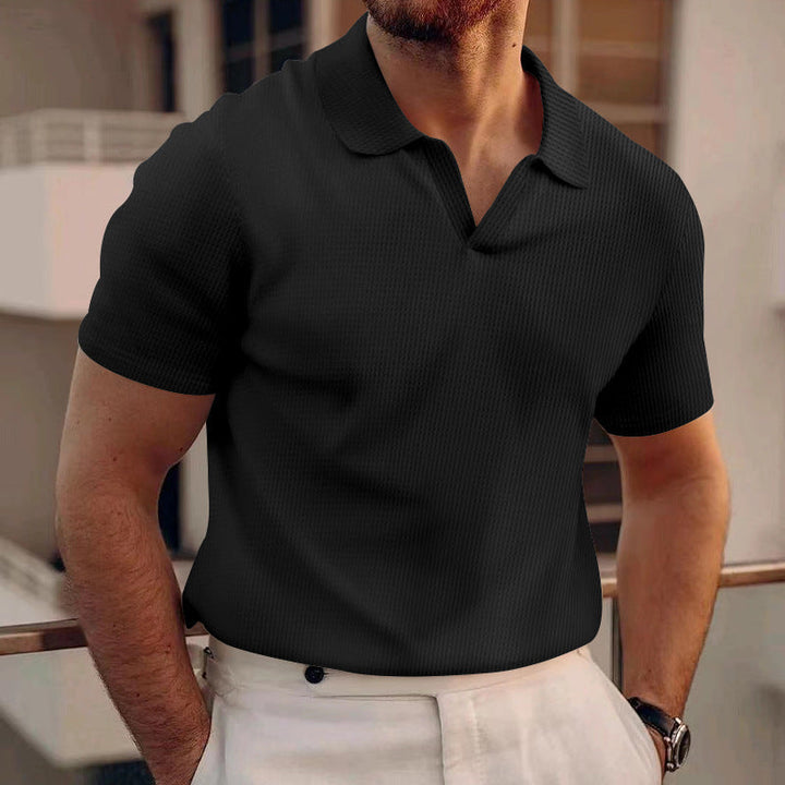 Camisa polo casual masculina, tecido waffle respirável para o dia a dia e verão.