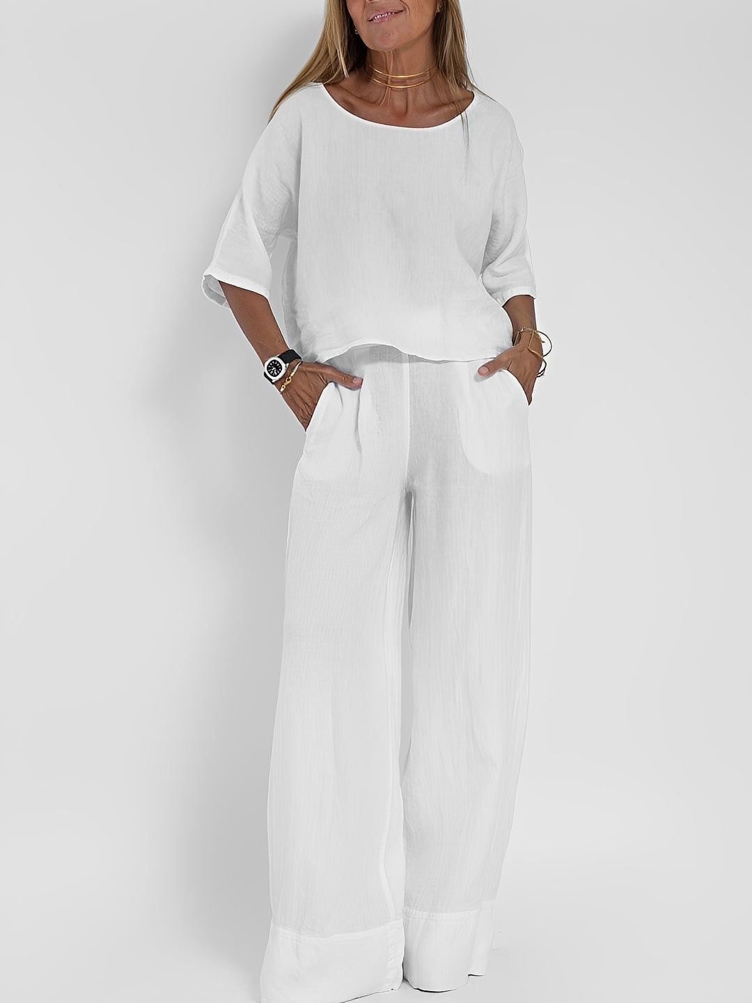 Roupa casual feminina de duas peças, estilo solto, perfeita para verão e conforto diário da moda feminina.