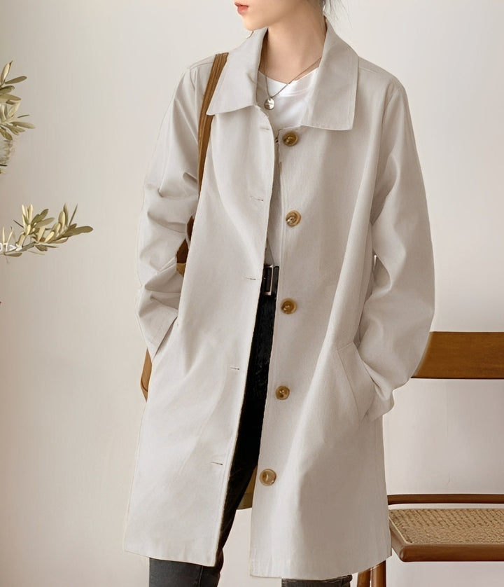Trench coat feminino casual elegante de um botão. Casaco de meia estação para moda outwear feminina.