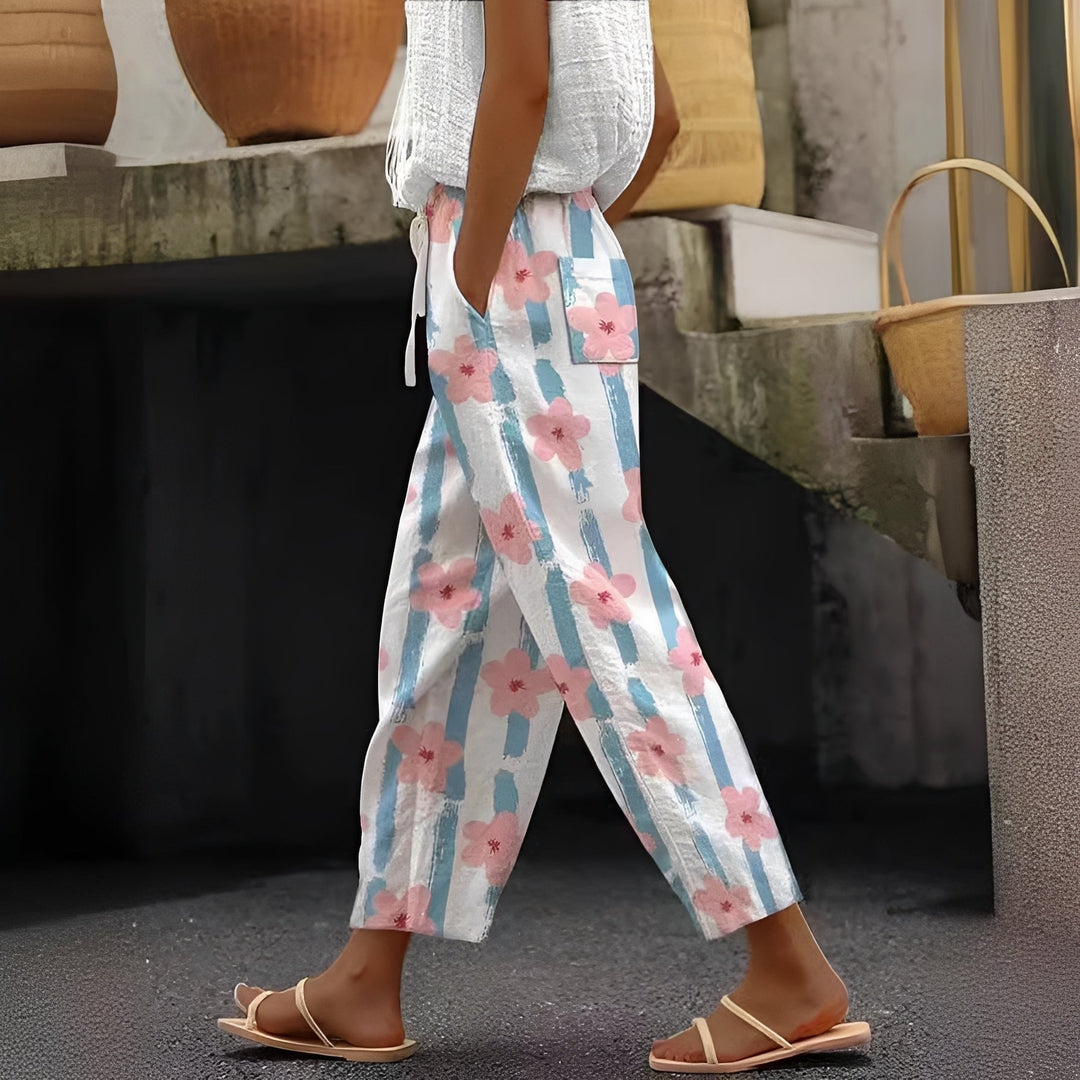 Calça feminina de moda com bolsos, projetada para conforto e estilo elegante, perfeita para o dia a dia e trabalho.