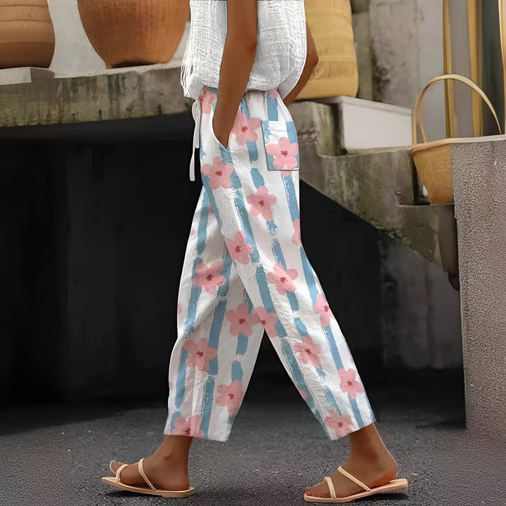 Calça feminina de moda com bolsos, projetada para conforto e estilo elegante, perfeita para o dia a dia e trabalho.