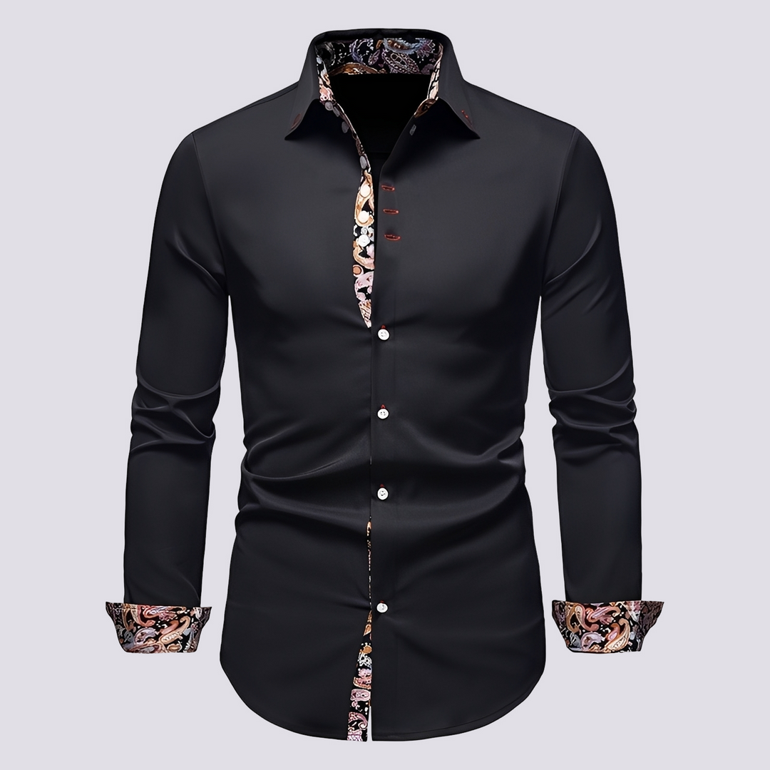 Camisa social masculina moderna de manga comprida. Roupa masculina elegante para diversas ocasiões.