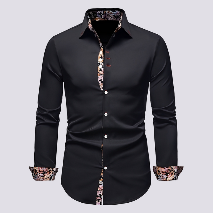 Camisa social masculina moderna de manga comprida. Roupa masculina elegante para diversas ocasiões.