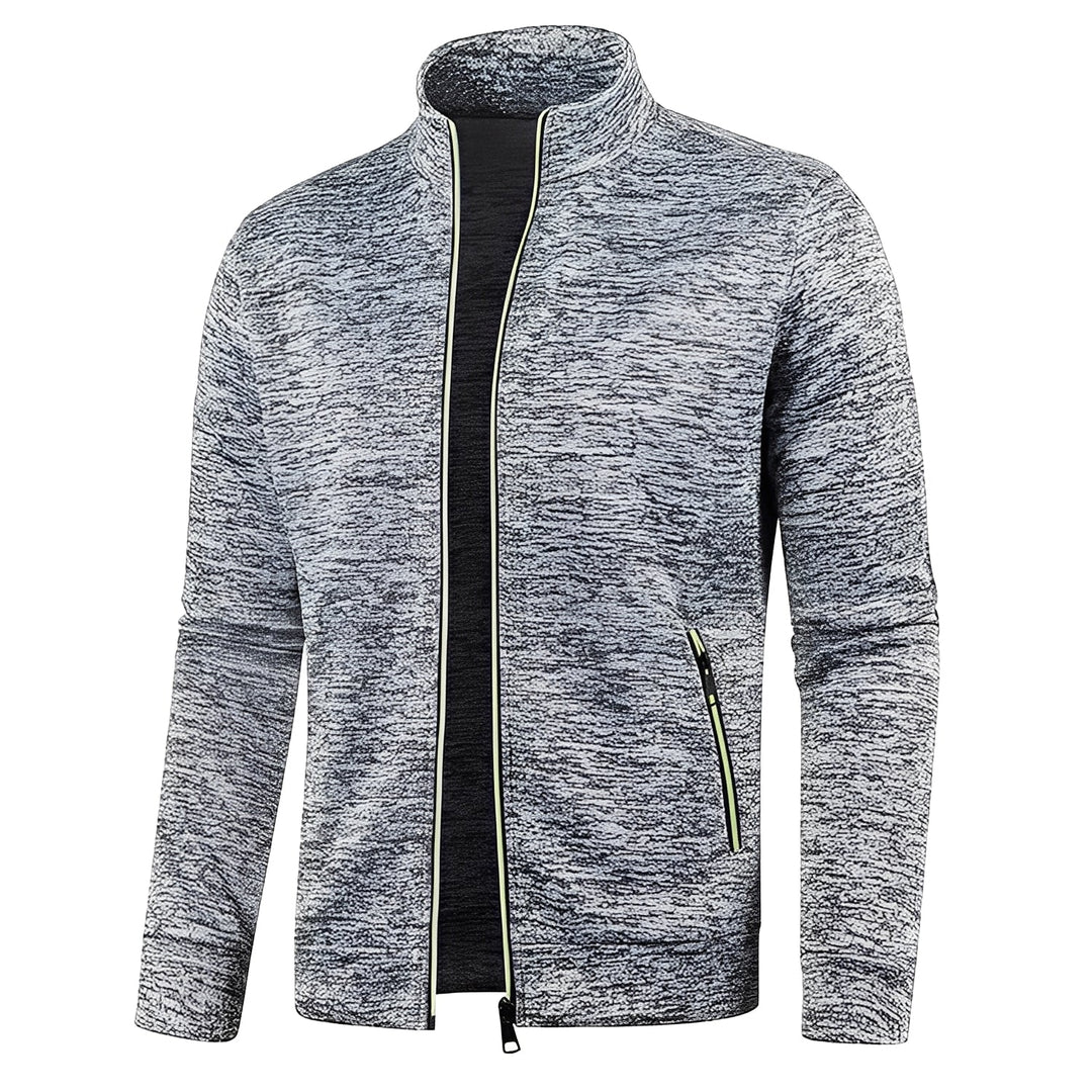 Jaqueta masculina moderna preta, estilo casual com zíper, ideal para o dia a dia e conforto.
