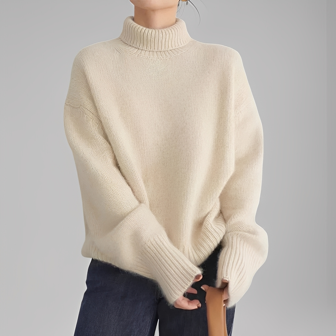 Camisola feminina de gola alta elegante e confortável para outono/inverno. Blusa sofisticada em moda feminina.