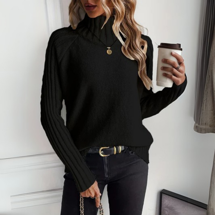 Suéter feminino de malha, moda de inverno. Roupa aconchegante e estilosa para outono/inverno, com toque moderno.