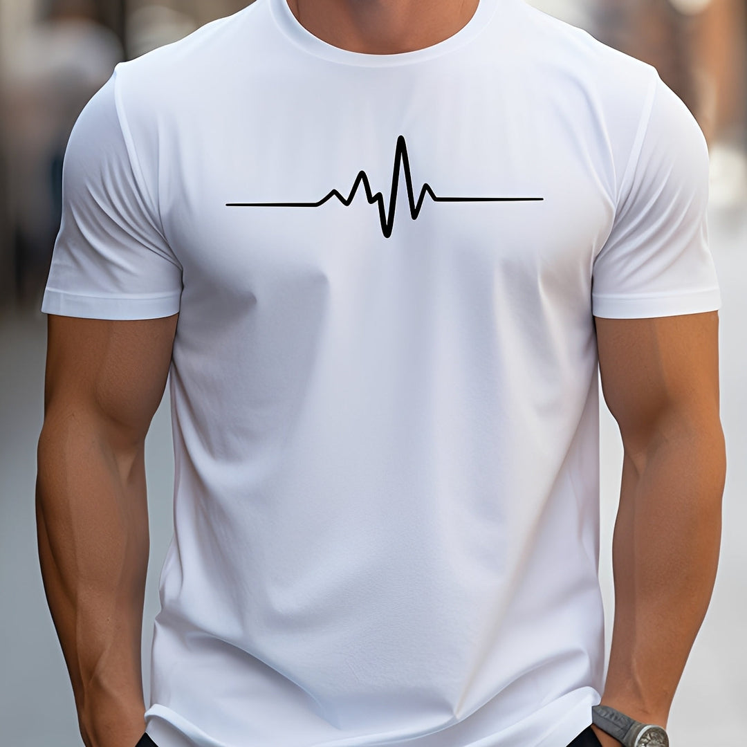 Confortável camiseta masculina slim fit com estampa de batimento cardíaco; peça essencial para o verão.