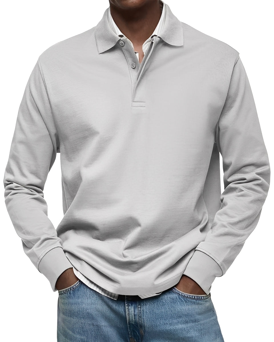 Camisa polo masculina Rowan manga longa, disponível em tamanhos grandes, p/ look elegante e casual.