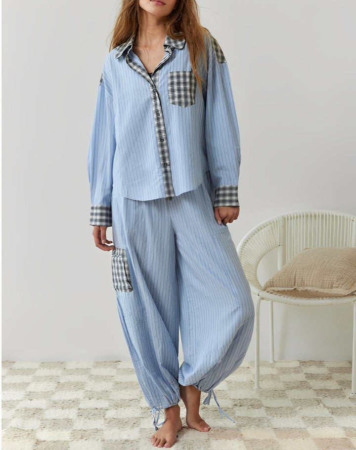 Pijama feminino casual de verão, conjunto macio e solto para dormir com conforto. Roupa de dormir feminina para noites relaxantes.