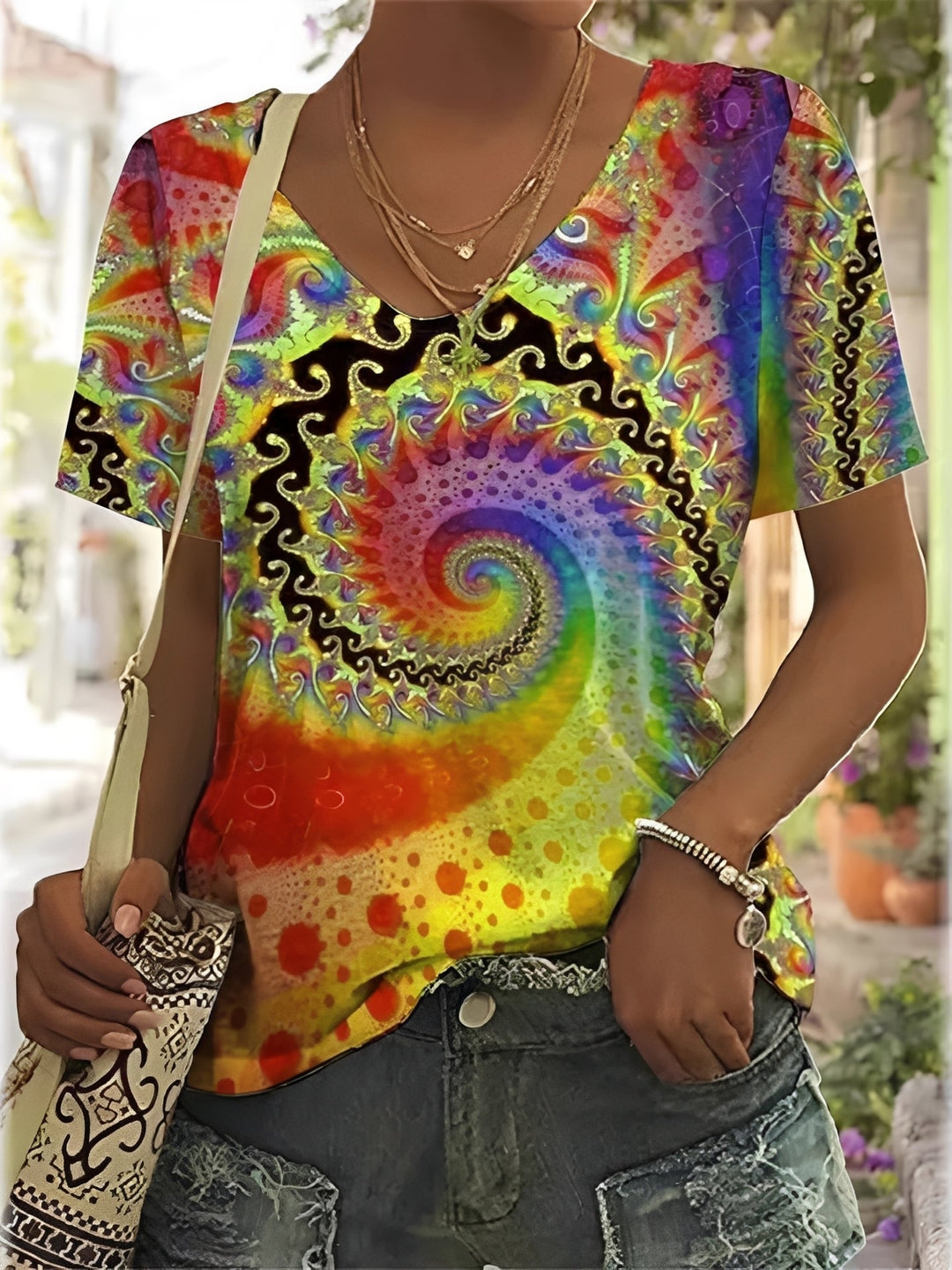 Top feminino elegante com decote V, ideal para o verão. Blusa casual de manga curta para moda feminina.
