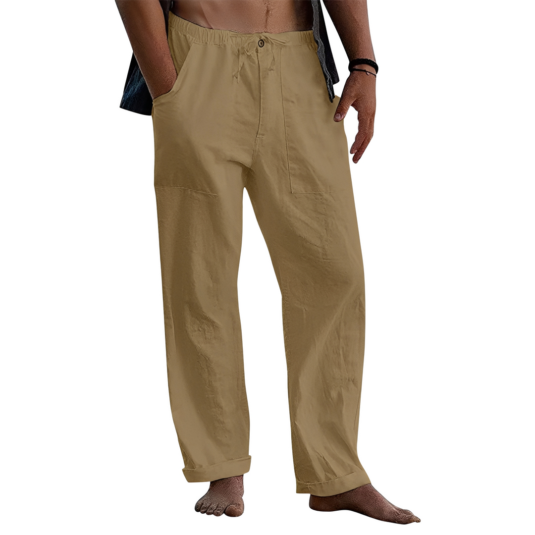 Calça masculina casual de verão com estilo moderno para conforto em dias quentes.