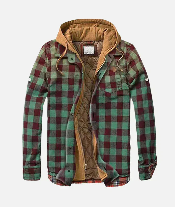 Casaco xadrez masculino com patchwork. Perfeito para o outono e inverno, um toque moderno e elegante para seu estilo.