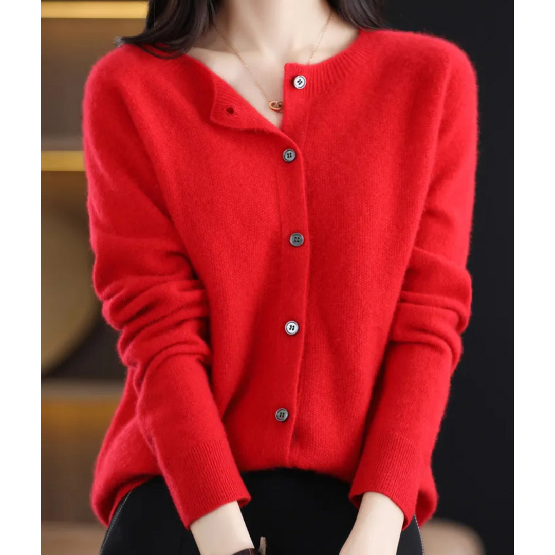 Suéter de malha feminino, gola redonda. Roupa elegante e confortável com manga comprida para o inverno.