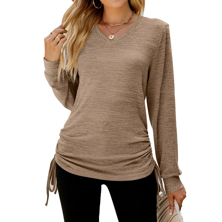 Top feminino de verão com gola V, blusa confortável e elegante para moda casual e versátil.
