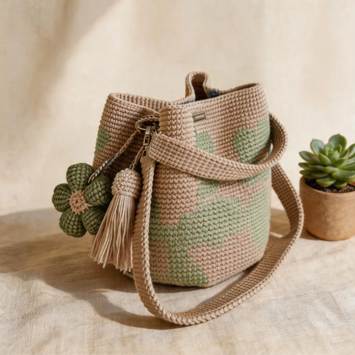 Saco tote de croché floral de algodão, feito à mão. Bolsa feminina artesanal para verão/primavera, com estilo único.