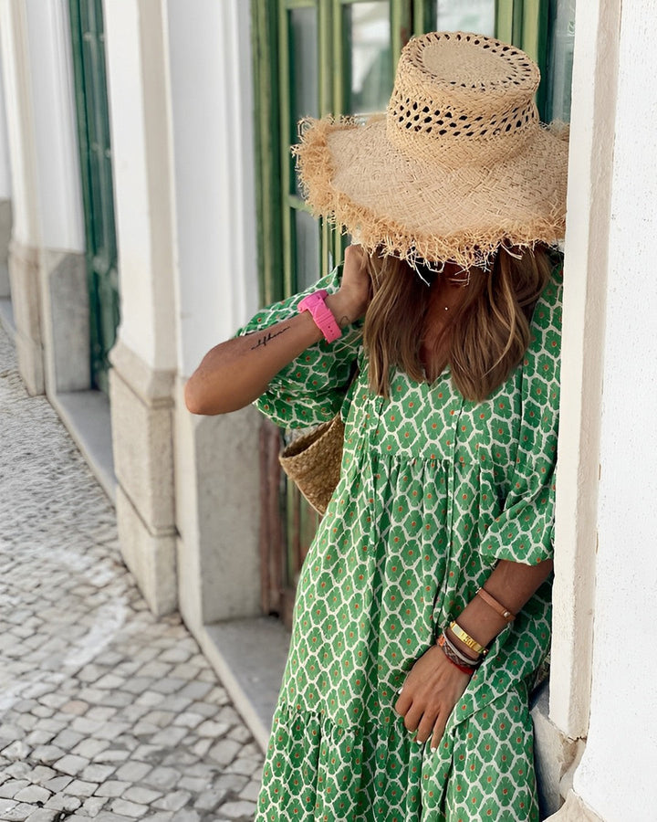 Vestido casual floral para o verão, estilo elegante e fresco, perfeito para dias quentes de primavera.