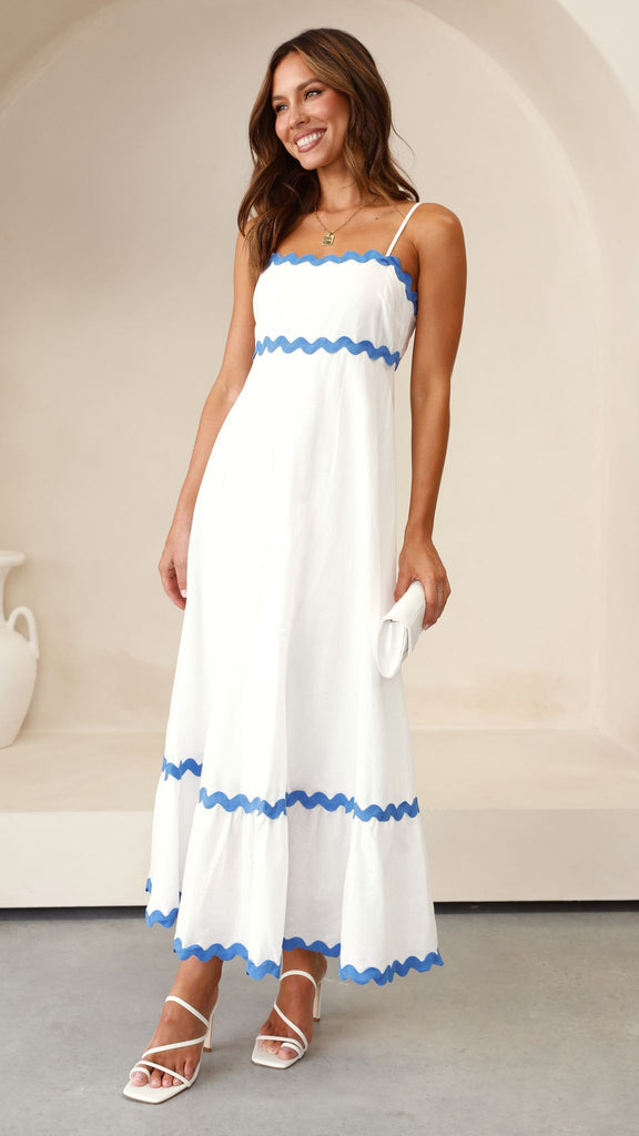 Vestido longo de alça feminino, leve e despojado para o verão.