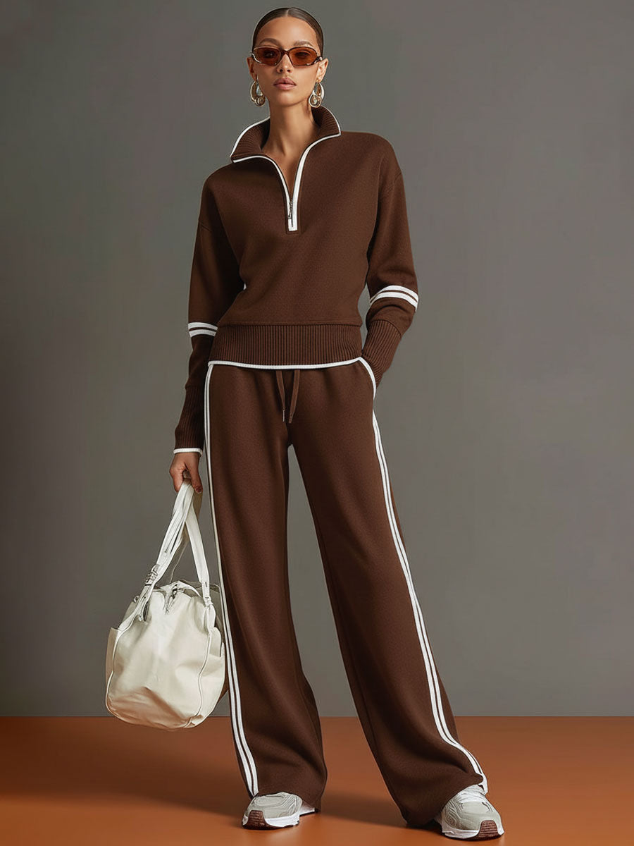 Confortável conjunto feminino Marietta, blusa e calças largas ideais para o verão e moda casual.