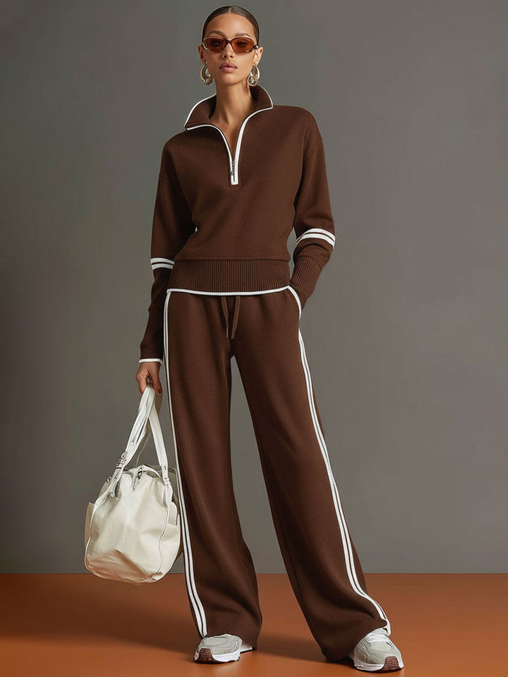 Confortável conjunto feminino Marietta, blusa e calças largas ideais para o verão e moda casual.