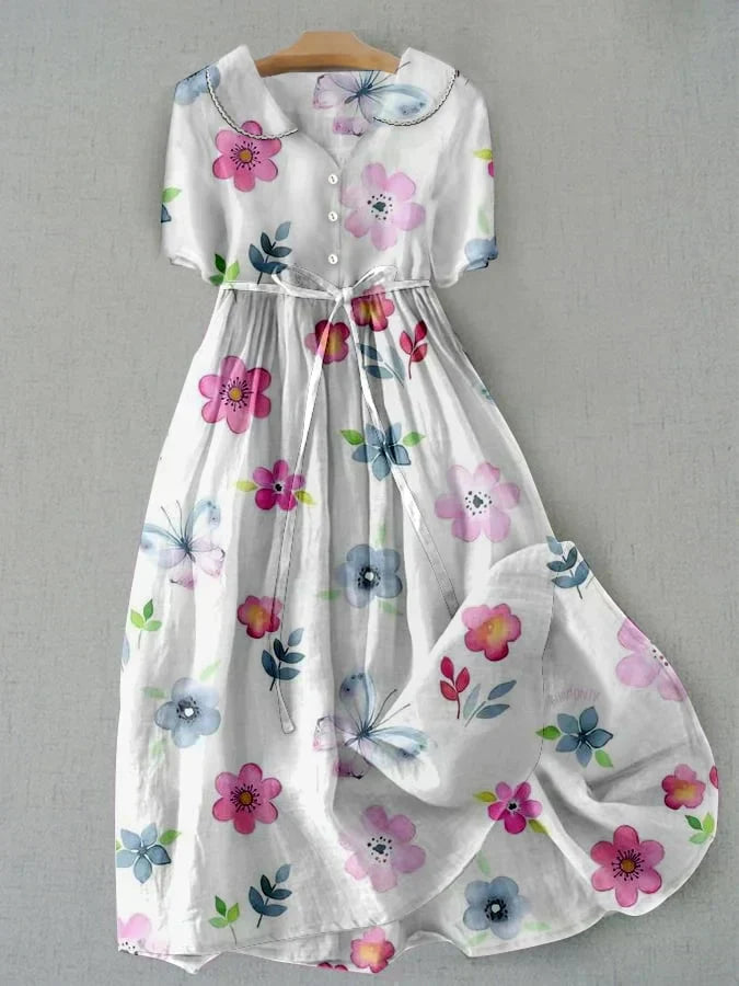 Vestido casual feminino vintage Arya floral com renda, ideal para os dias quentes de verão.