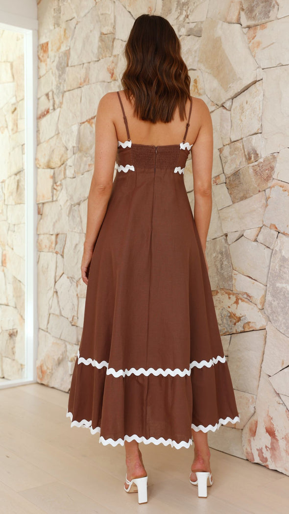 Vestido de verão feminino longo de alça, prático e bonito.